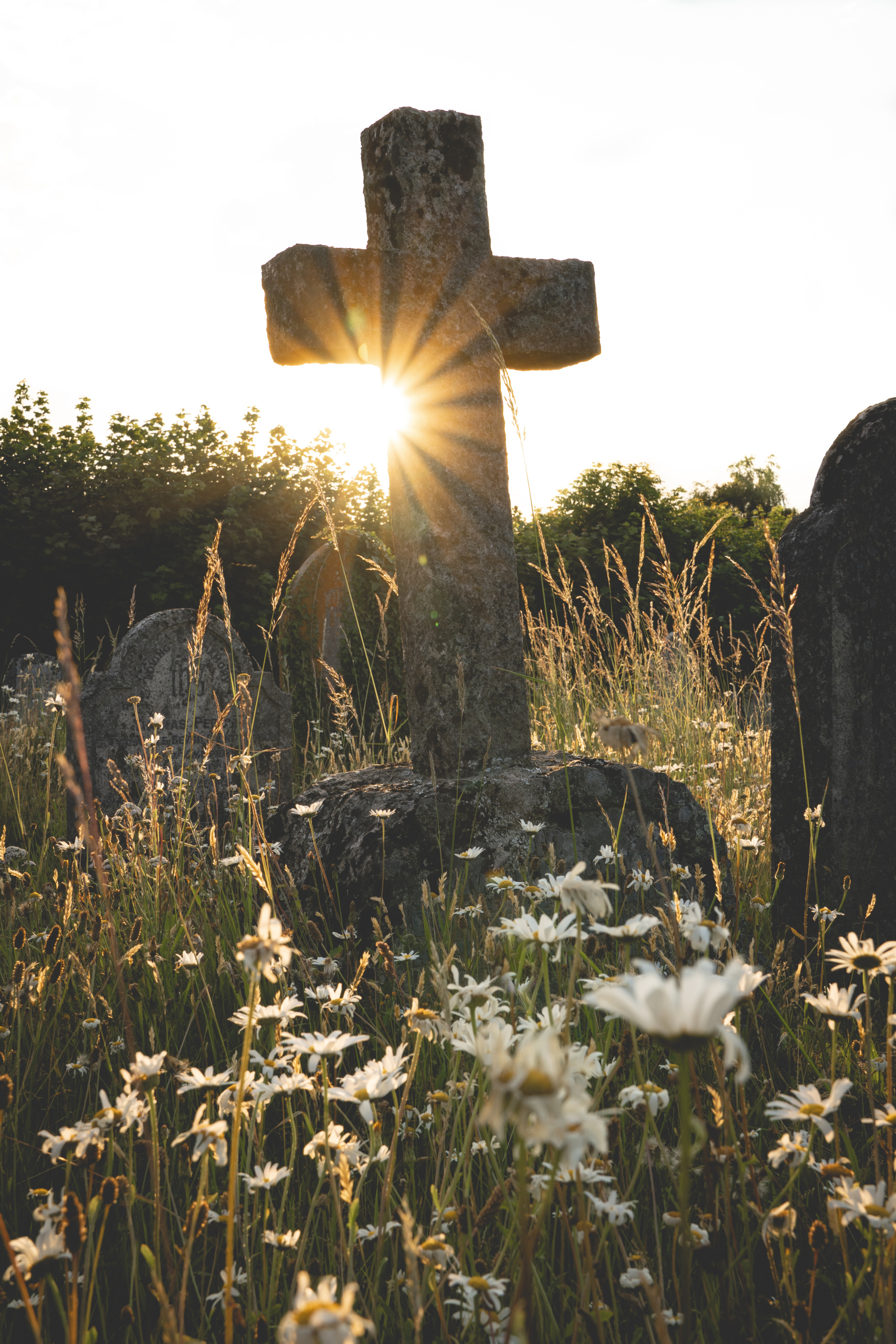 A forgotten grave and cross in an old church cemetery